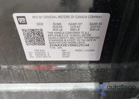 2022 Chevrolet Equinox Awd Premier из США, поврежденный, VIN 2GNAXXEV5N6129144